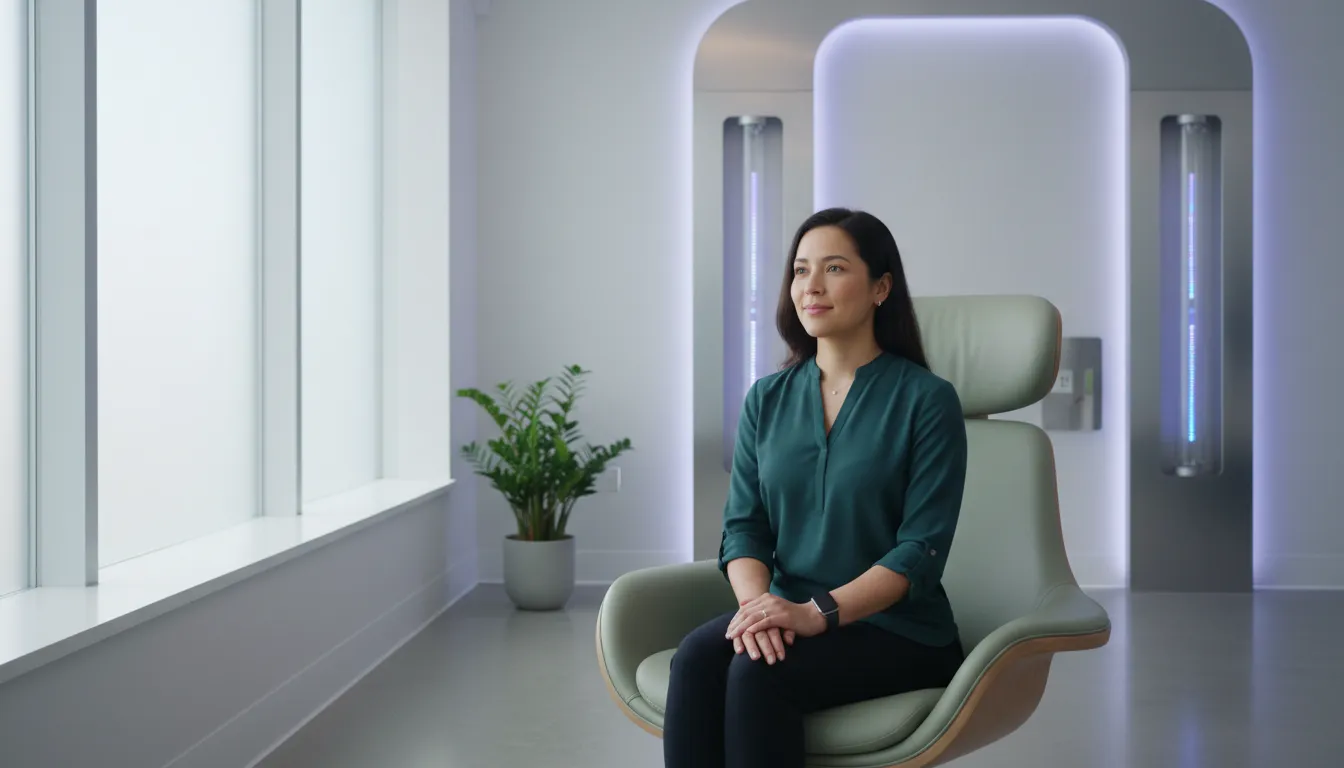 Indivíduo sereno encontra bem-estar com alternativas modernas para depressão e ansiedade.