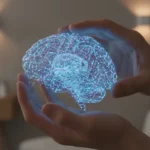 Mãos seguram modelo cerebral luminoso, simbolizando esperança para depressão resistente ao tratamento.