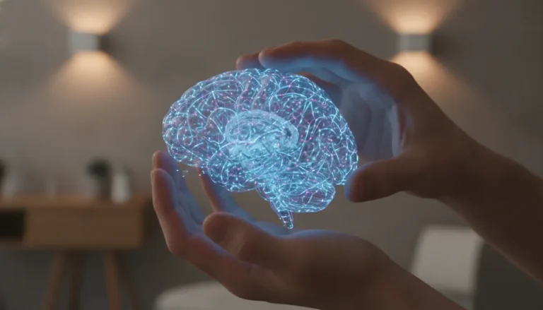 Mãos seguram modelo cerebral luminoso, simbolizando esperança para depressão resistente ao tratamento.
