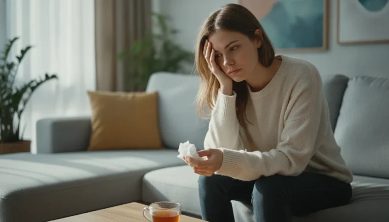 Mulher jovem reflete sobre emoções complexas, simbolizando os desafios do transtorno de personalidade borderline.