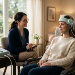 Sessão de neuromodulação moderna para controle do transtorno bipolar em consultório acolhedor.