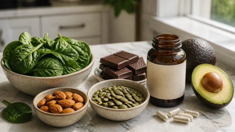 Alimentos ricos em nutrientes mostrando magnésio para que serve na saúde física e mental.